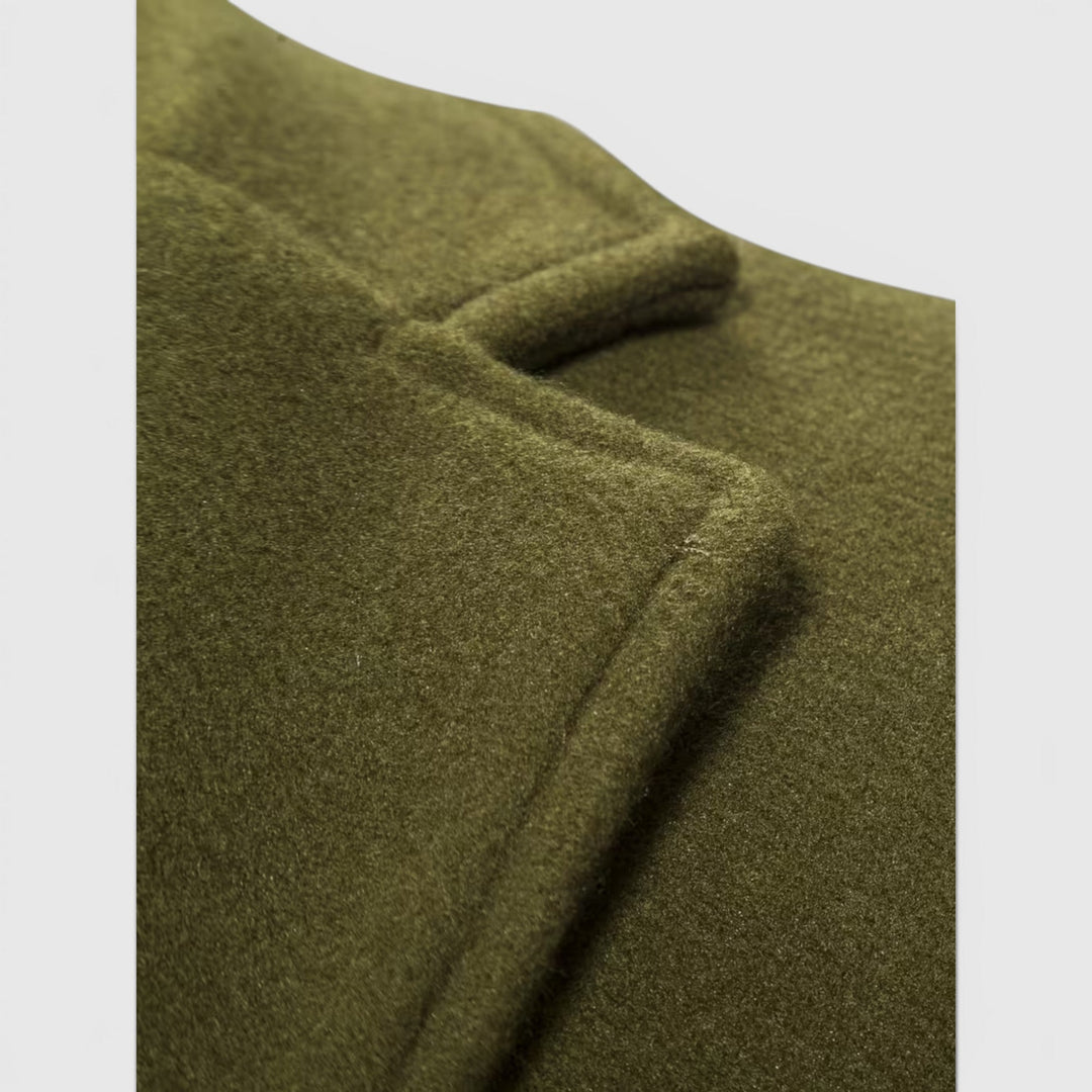 Warm men's trench outerwear, a timeless classic winter style.