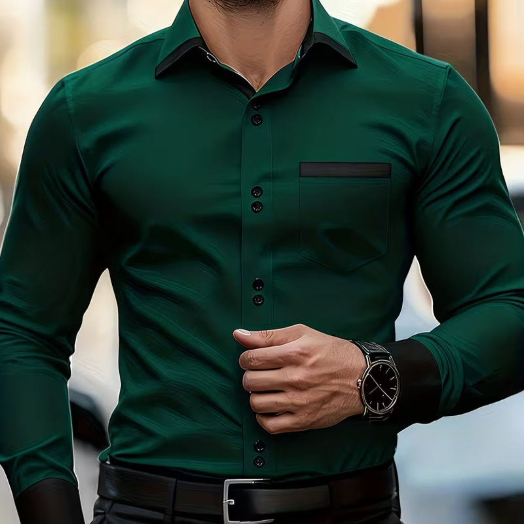 Versatile men's long sleeve collared shirt. Slim fit button-down design suitable for formal, casual, or office wear.