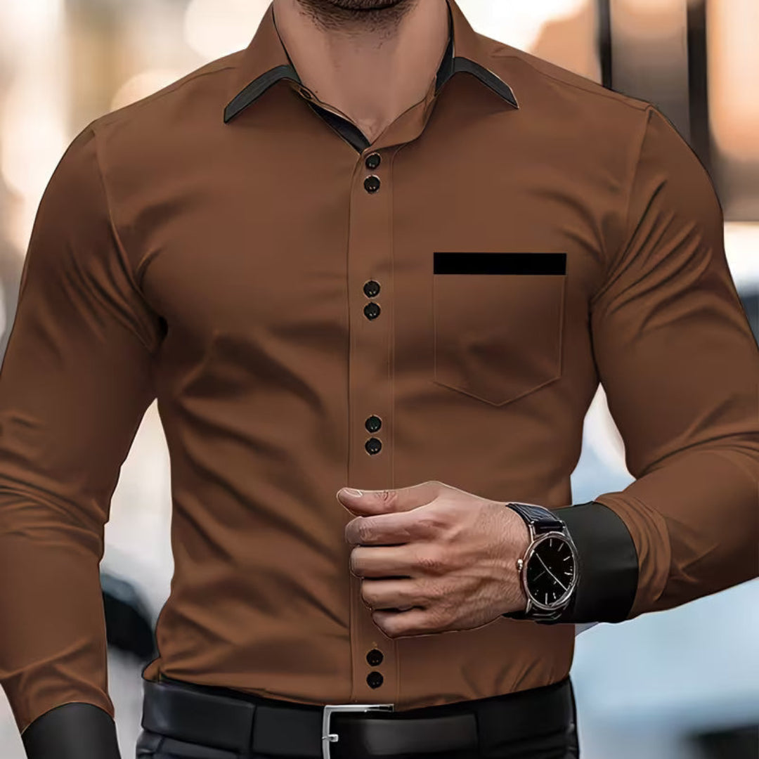 Classic men's slim fit button-down shirt, perfect for a polished office look or stylish casual wear. Long sleeve design.