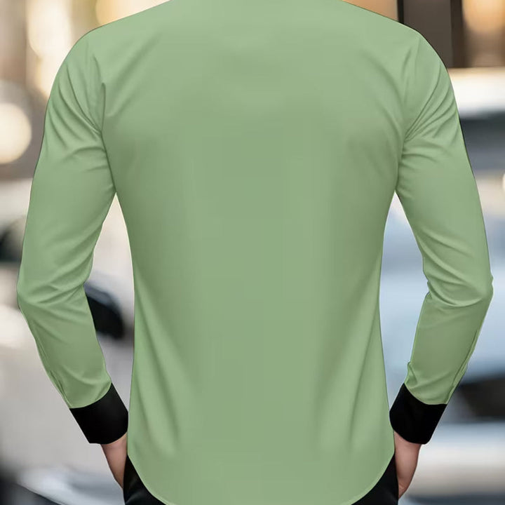 Sophisticated men's long sleeve button-down shirt. Slim fit collared design for stylish men, suitable for any occasion.