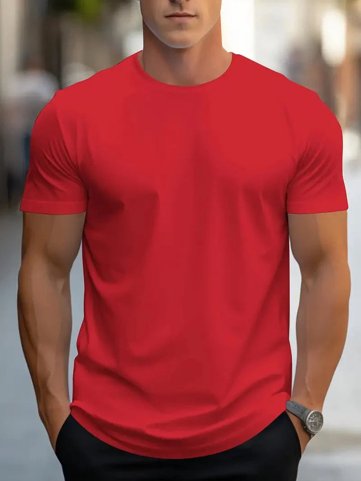 Men's Classic Slim Fit Crew Neck Tee in soft fabric, perfect for everyday comfort & casual style.