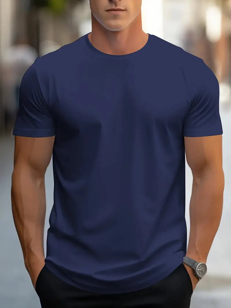 Men's everyday comfort tee: classic slim fit, crew neck. A modern basic for men's fashion.