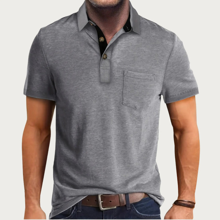 Stylish men's short sleeve collared polo shirt, a versatile slim fit top for a classic smart casual look.