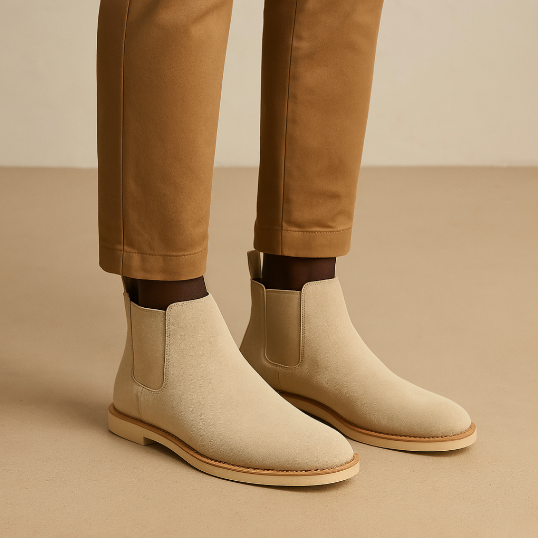 Comfortable men's slip-on Chelsea boots with elastic sides, perfect for all-season wear.