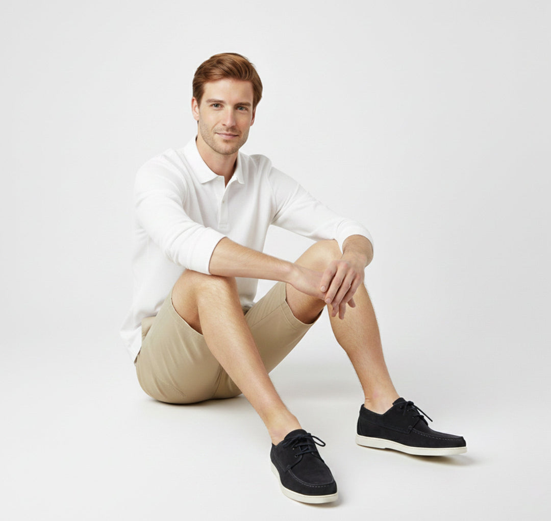 Close-up of comfortable men's classic loafers, showing premium material texture & durable stitching for footwear.