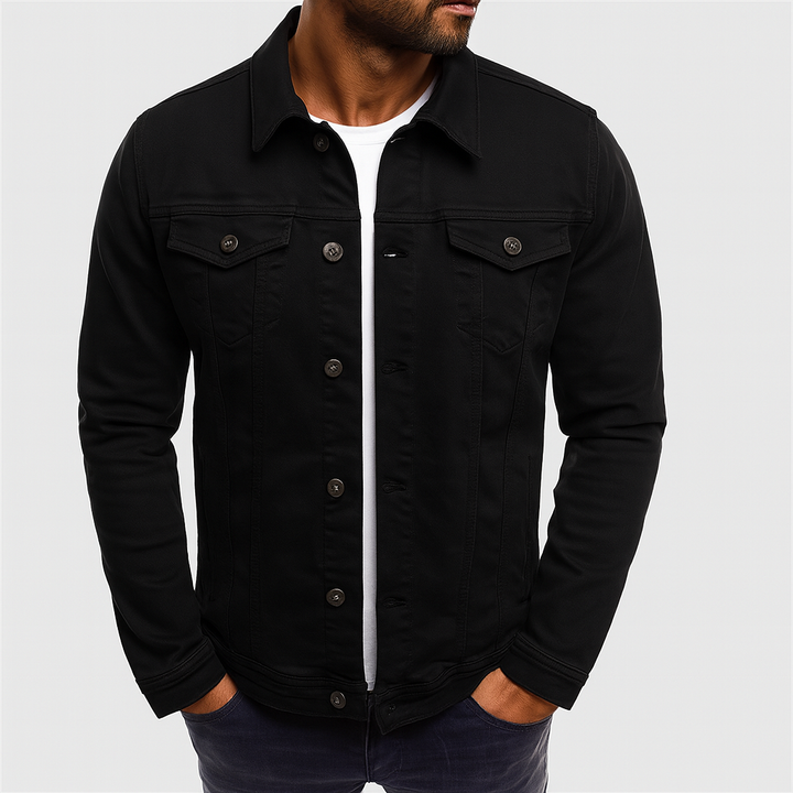 Timeless men's solid denim jacket, a classic piece for versatile spring/autumn casual layering & style.