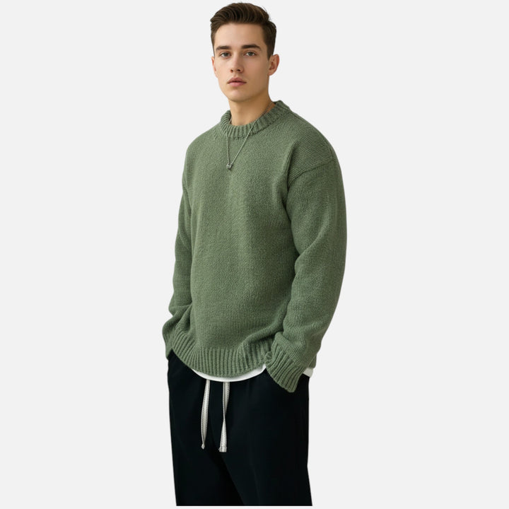 Warm men's solid crew neck sweater, perfect for autumn fashion & winter layering. Casual classic fit.