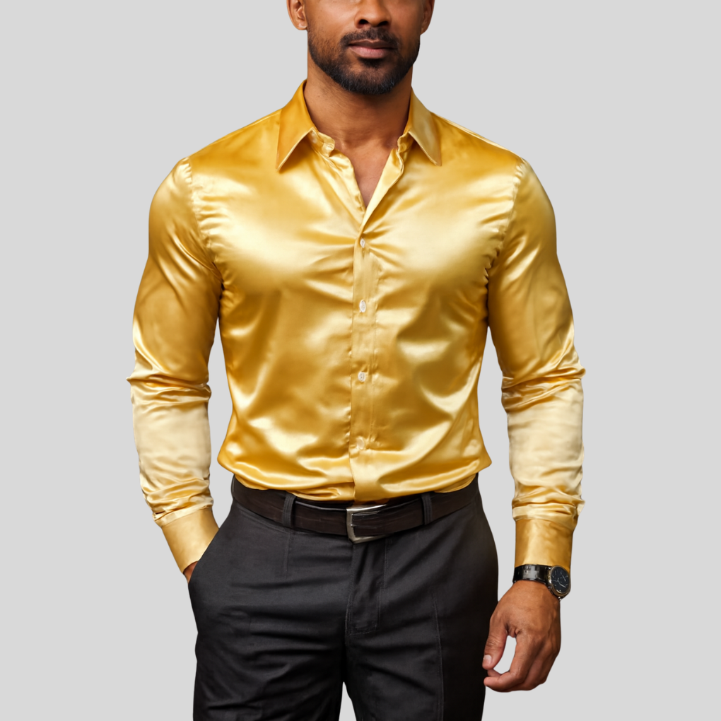 Men's classic stretch button-down shirt, ideal for business casual or everyday wear. Comfortable long sleeve design.