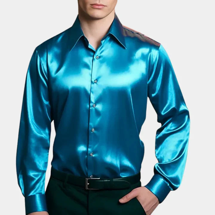 New men's classic stretch dress shirt. Button-down, long sleeve, comfortable, perfect for business & casual outfits.