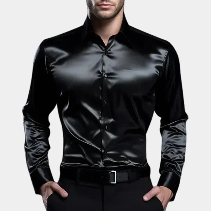 Versatile men's button-down shirt with stretch fabric. Classic long sleeve style for comfortable business casual fashion.