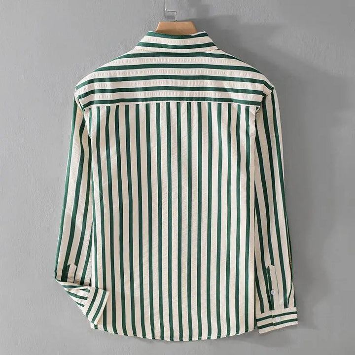 Versatile men's striped button-down shirt, ideal for casual and smart formal occasions. Classic long-sleeve design.