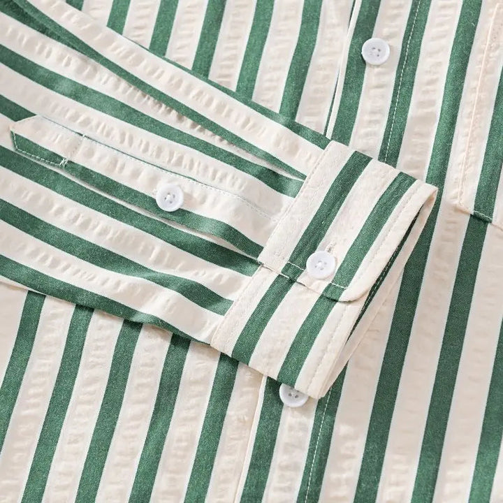 Stylish men's striped button-down shirt, perfect for smart casual everyday wear. Features a classic long-sleeve cut.