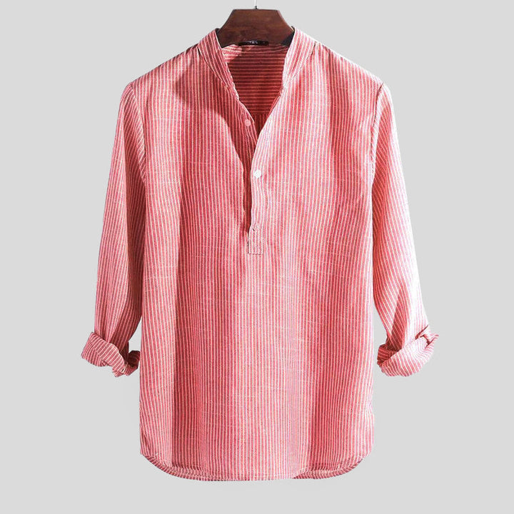 Comfortable men's long-sleeve striped Henley shirt. A classic choice for men's everyday & smart casual fashion.