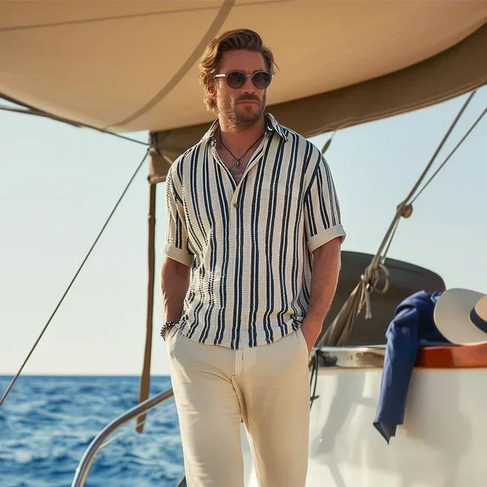 Men's classic striped shirt, breathable and timeless. Elegant old money style perfect for sophisticated casual wear.