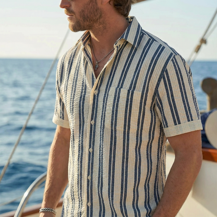 Versatile men's striped shirt, embodying classic old money style. Breathable and elegant for any occasion.