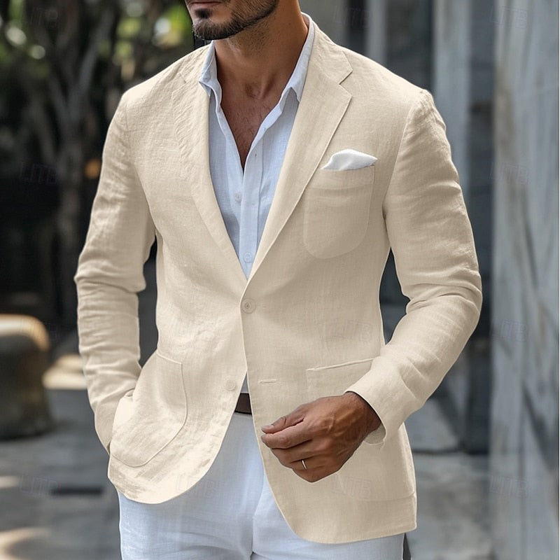 Sleek men's tailored blazer jacket in a lightweight fabric, ideal for versatile summer formal and casual wear.