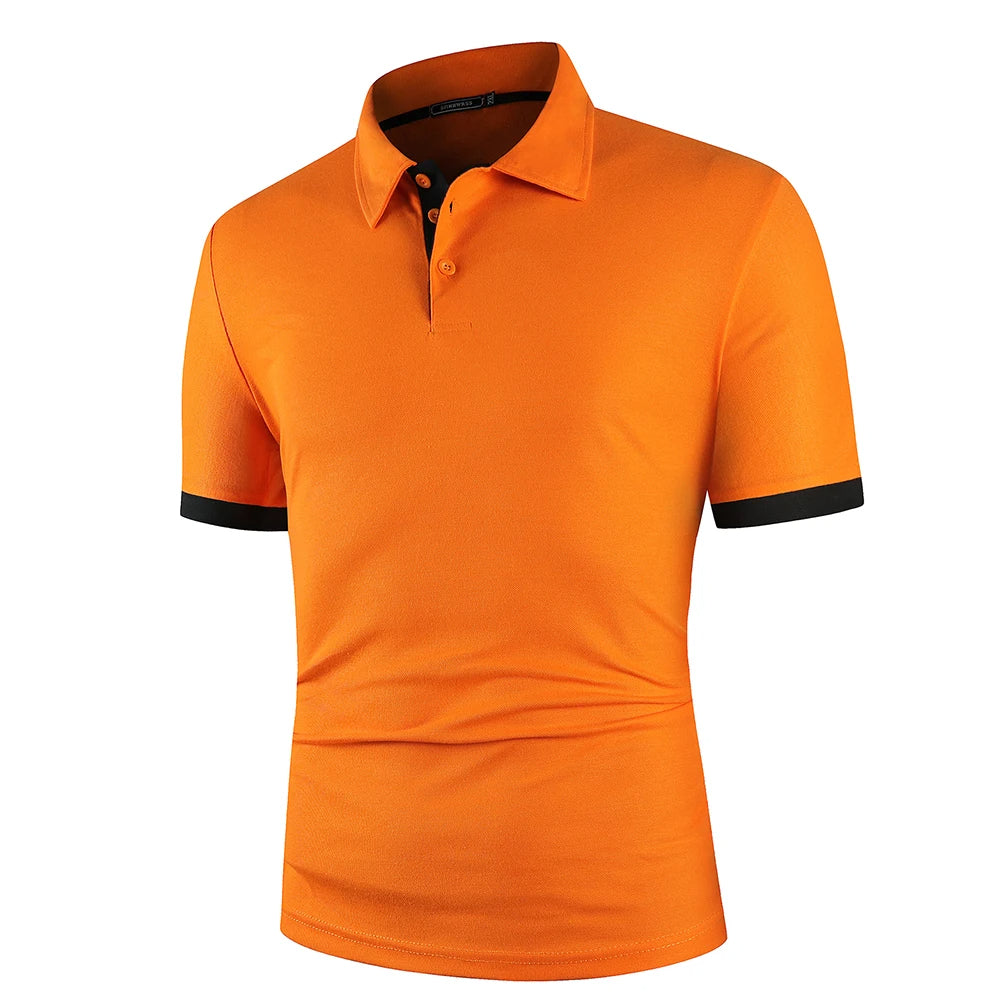 Classic short sleeve men's polo shirt with collar, lightweight & breathable for summer comfort.