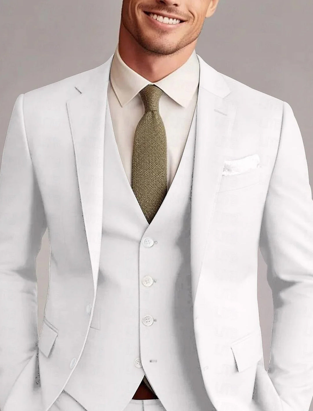 Sharp, tailored men's 3-piece solid suit for a sleek look at formal events, weddings, and business functions.