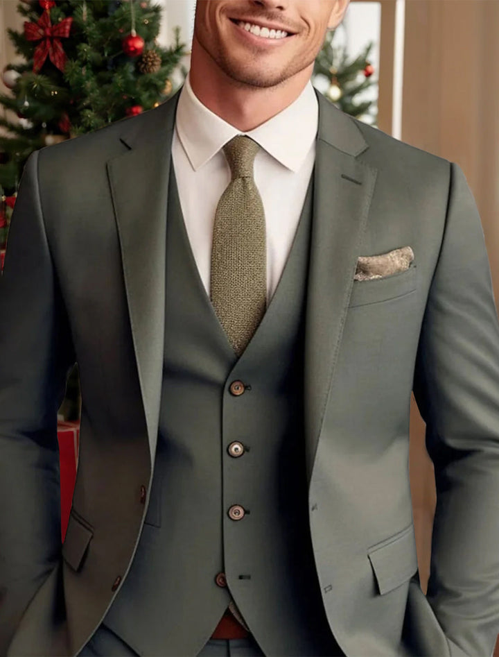 High-quality men's tailored 3-piece solid suit, embodying classic formal wear for all important events.