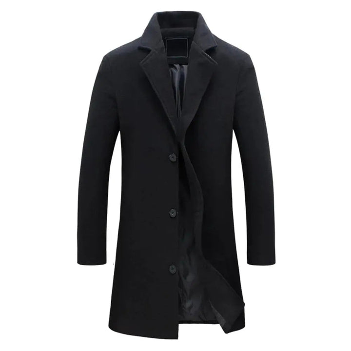 Versatile men's long winter overcoat. Classic tailored design, perfect smart casual outerwear for fall fashion.