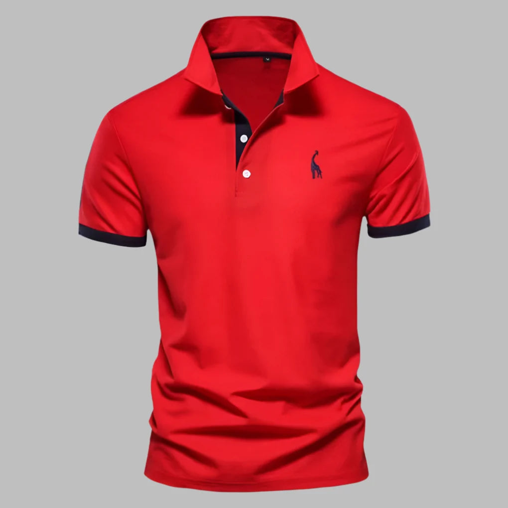 High-quality fabric of a men's classic polo shirt, a tailored fit casual top for smart casual style.