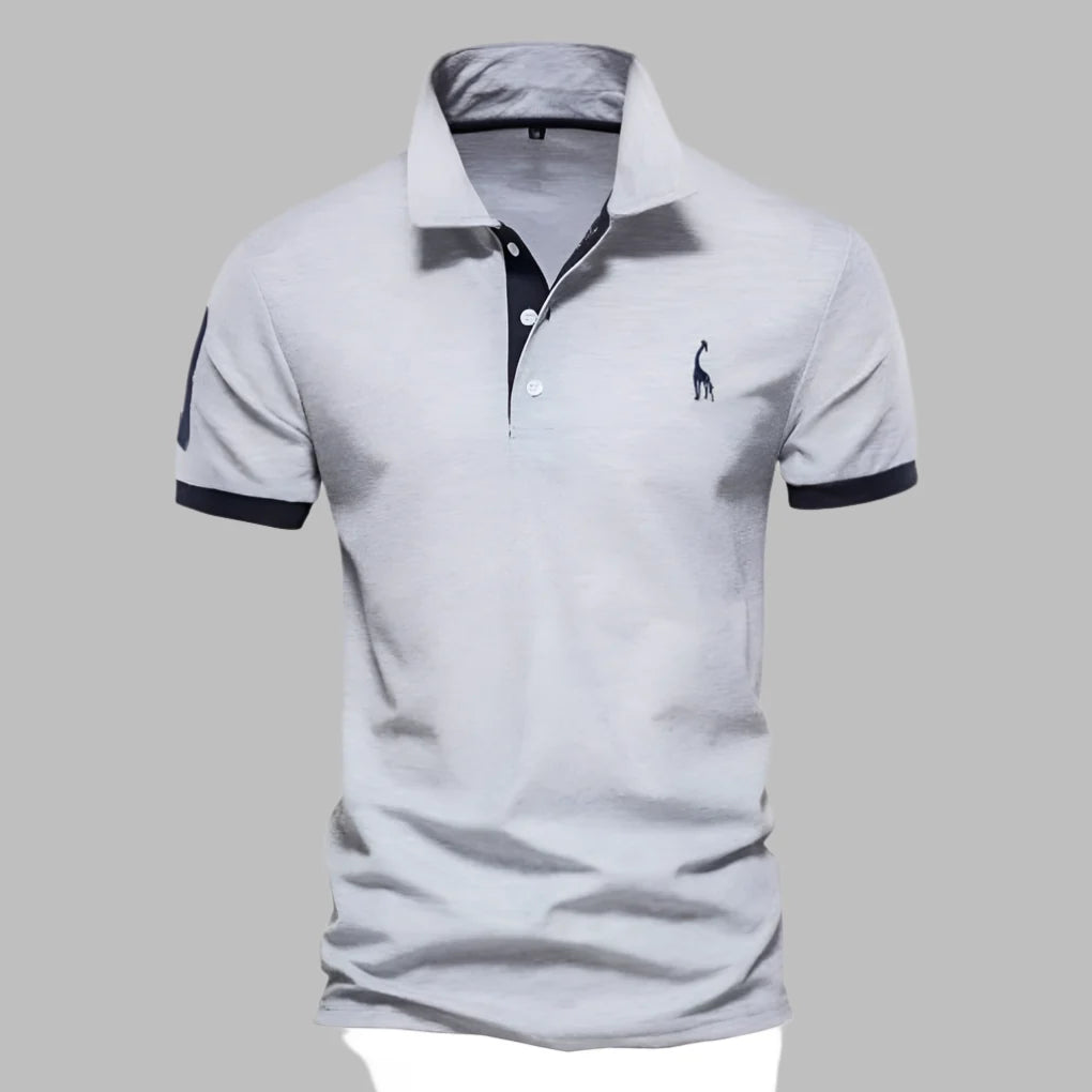 Back view of men's tailored fit polo shirt, highlighting the classic cut and smart casual silhouette.