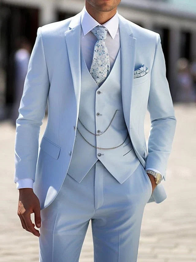 Men's classic tailored three-piece suit, perfect for formal events, weddings, or business attire. Sharp and confident style.