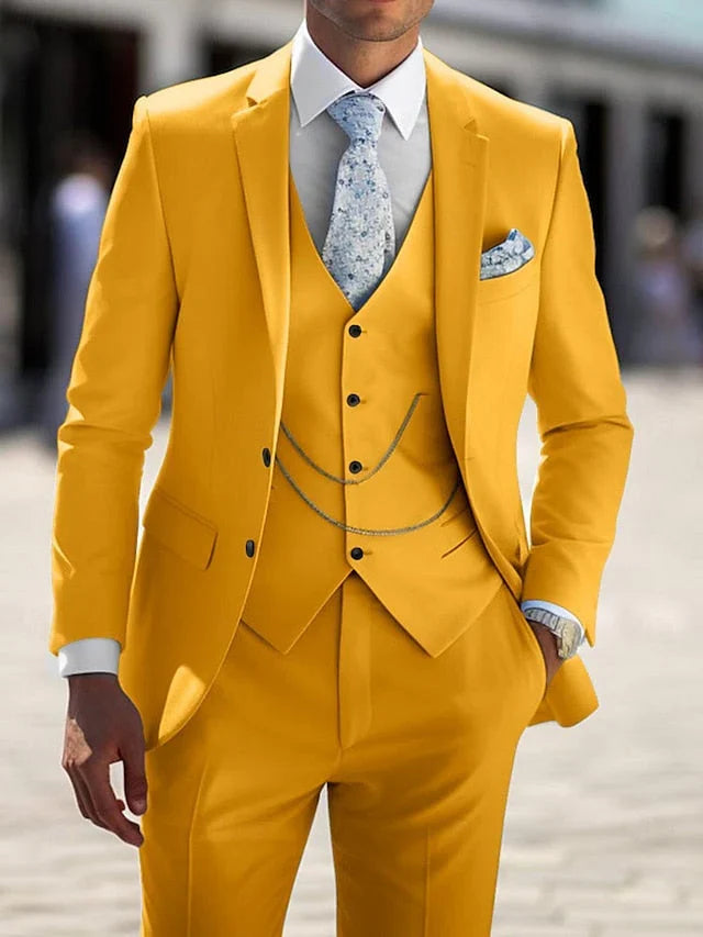 Elegant men's three-piece suit. Tailored for sharp, confident style. Perfect formal wear for weddings, business, and proms.