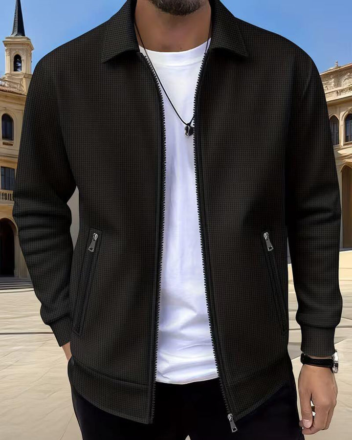 Lightweight men's athletic jacket featuring a stylish textured fabric. Great for everyday casual style & comfort.