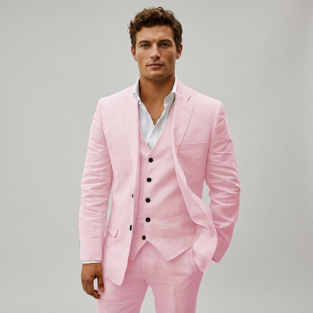 Professional men's tailored three-piece business suit. Classic formal attire for corporate events & meetings.