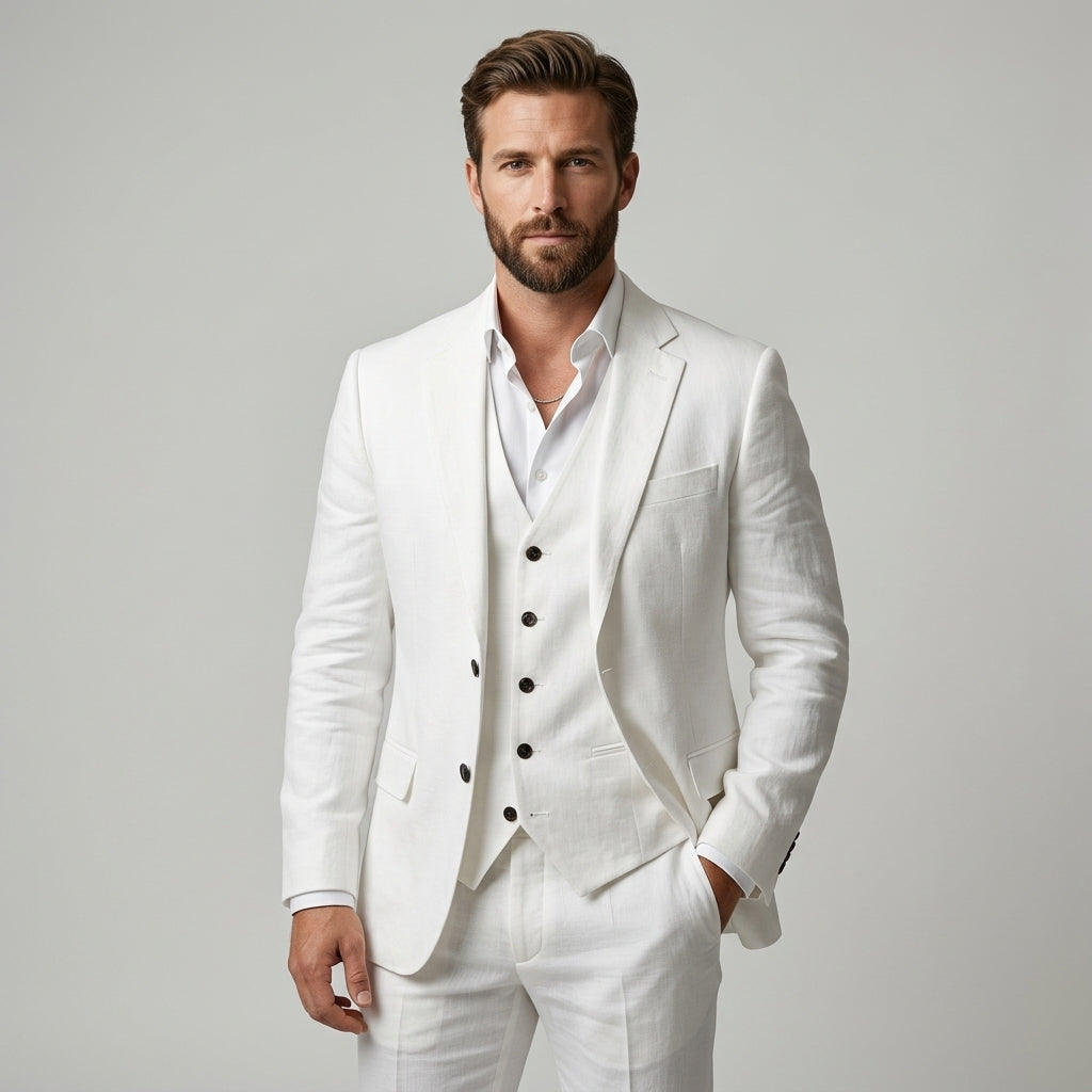 Versatile men's three-piece suit, suitable for formal business meetings, weddings, and party occasions.