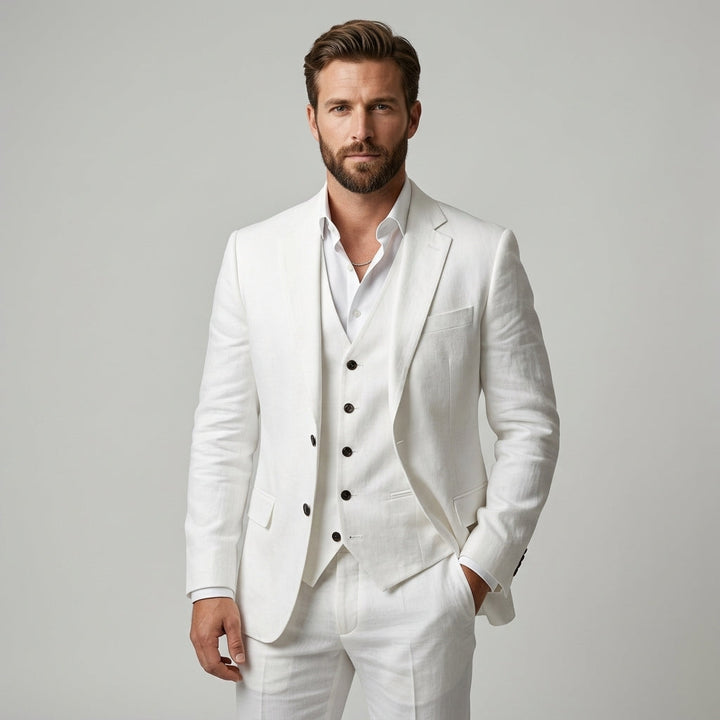 Versatile men's three-piece suit, suitable for formal business meetings, weddings, and party occasions.