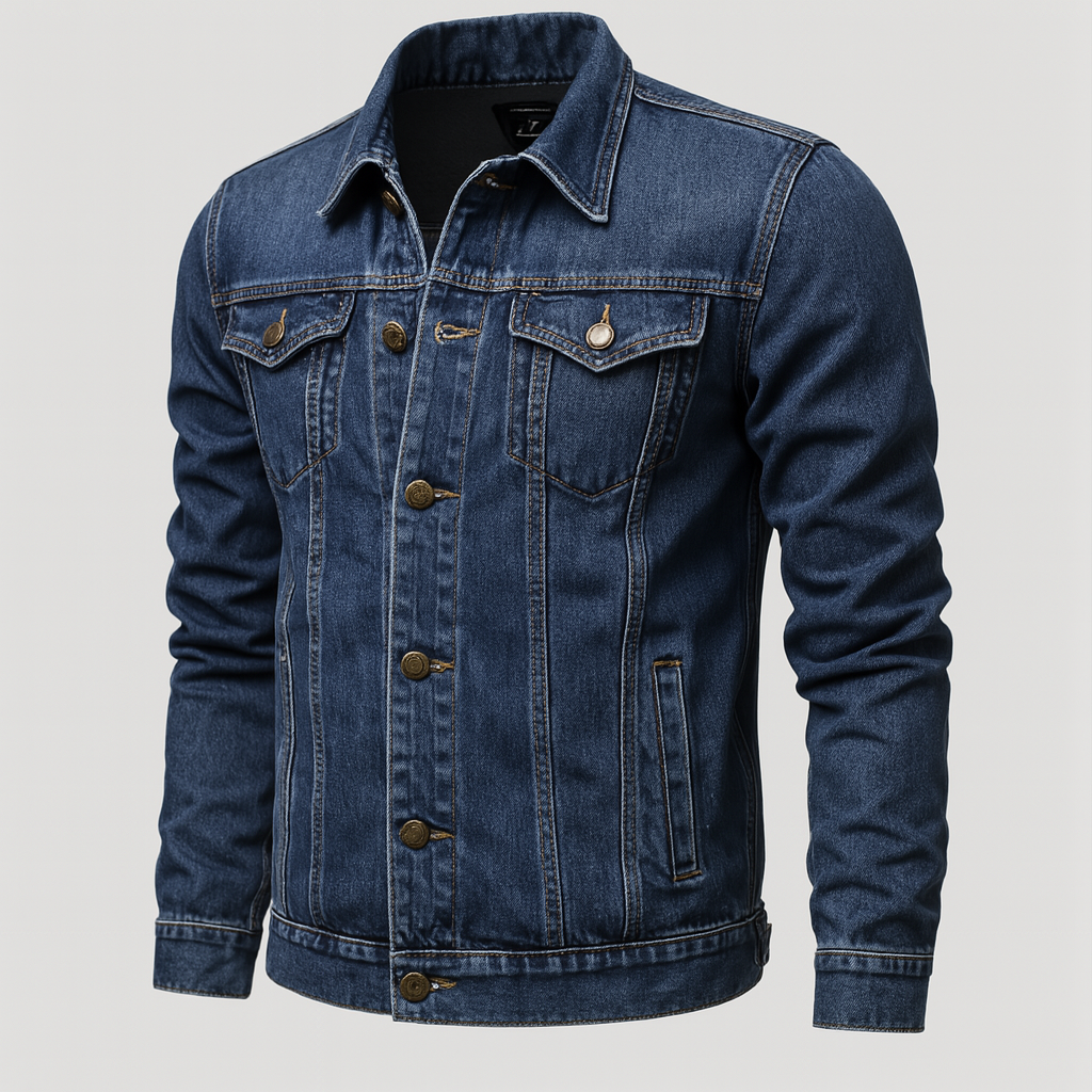 Stylish men's classic trucker jacket, an essential piece of rugged outerwear for layering in any season.