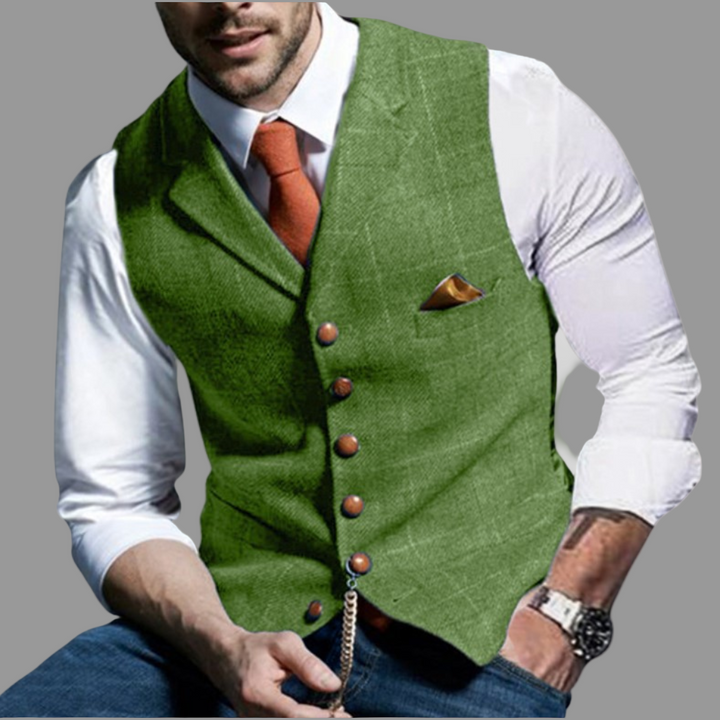 Classic men's formal V-neck vest with stylish notched lapel. Perfect for elegant menswear layering in any season.