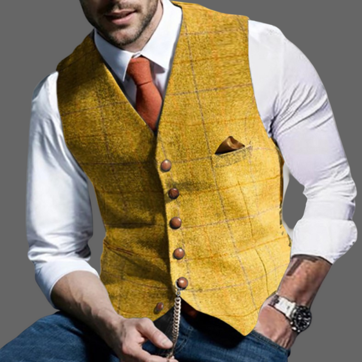 Elegant men's V-neck formal vest with notched lapel. A versatile piece for wedding attire, business meetings, or smart events.