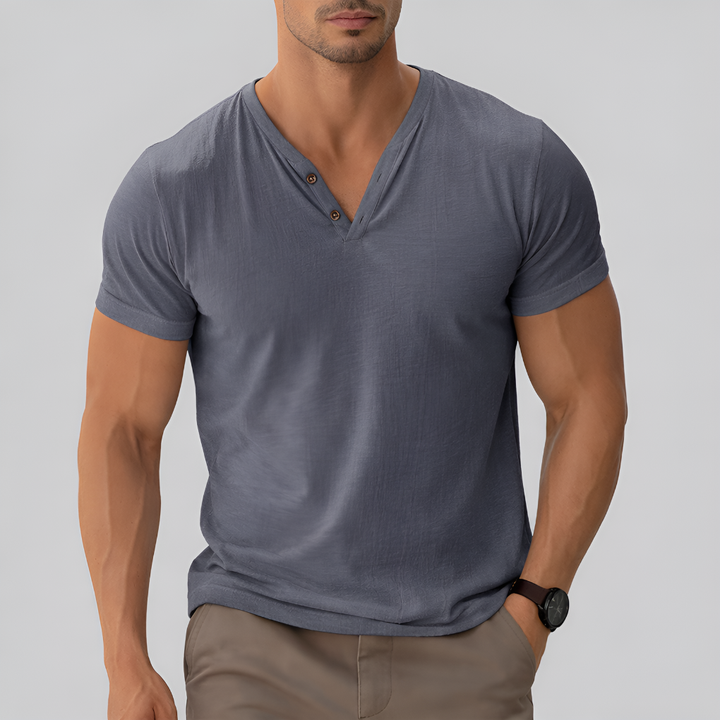 Versatile men's v-neck top, an essential wardrobe staple providing classic style and everyday comfort.