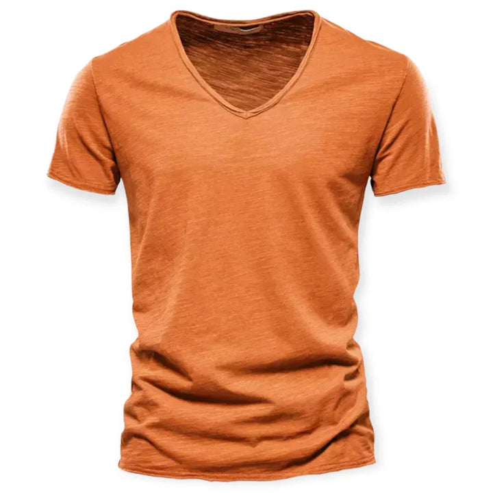 Stylish men's V-neck t-shirt in a relaxed fit, ideal for casual outfits and a classic men's fashion choice.