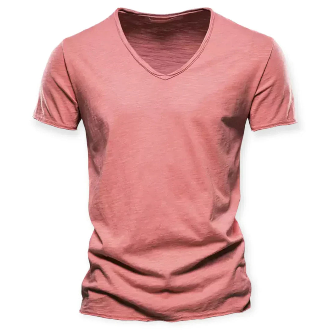 Men's solid color V-neck t-shirt, a versatile top for everyday wear, offering classic comfort and style.