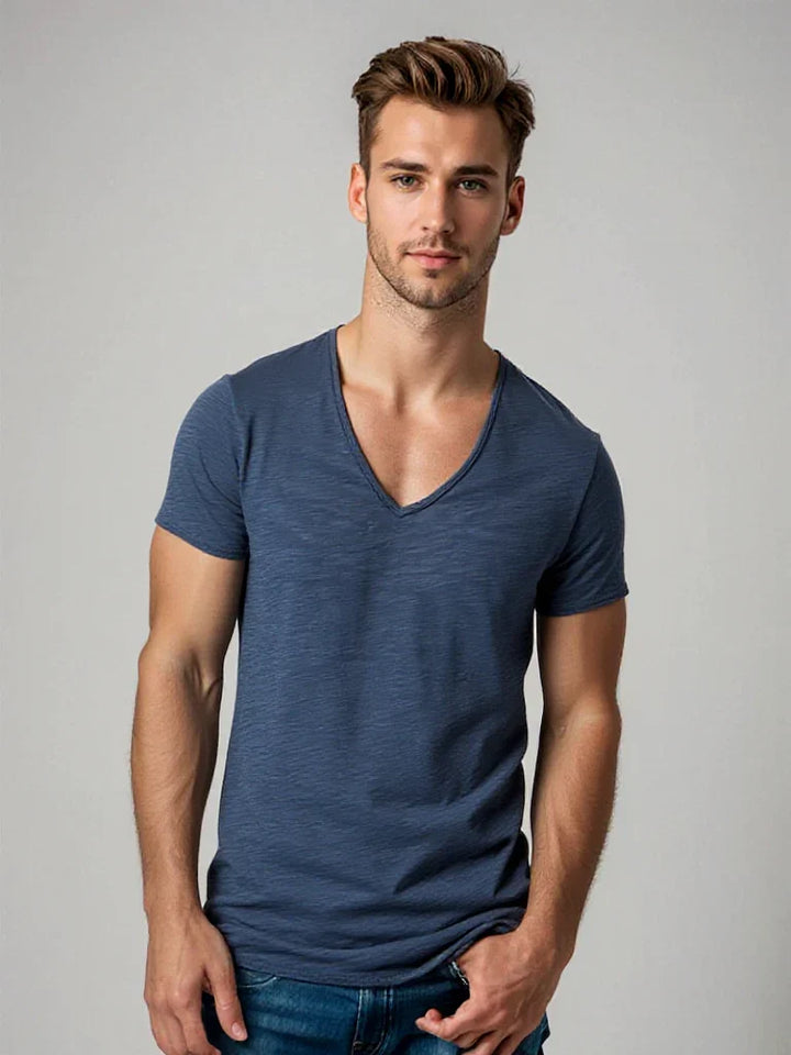 Men's classic V-neck t-shirt, perfect for everyday casual wear & stylish comfort. Relaxed fit short sleeve top.