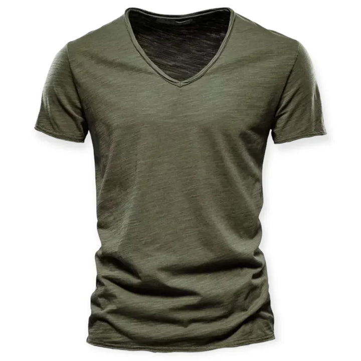 Everyday comfort in a new men's V-neck t-shirt. Soft, short sleeve top for versatile casual wear.