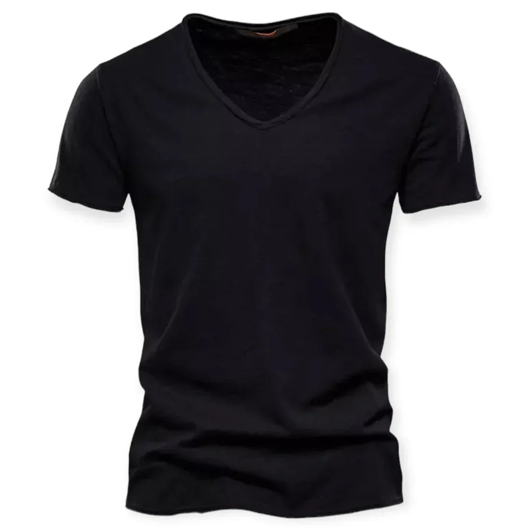 Classic men's V-neck t-shirt, a stylish short sleeve top for everyday comfort. New casual wear wardrobe staple.