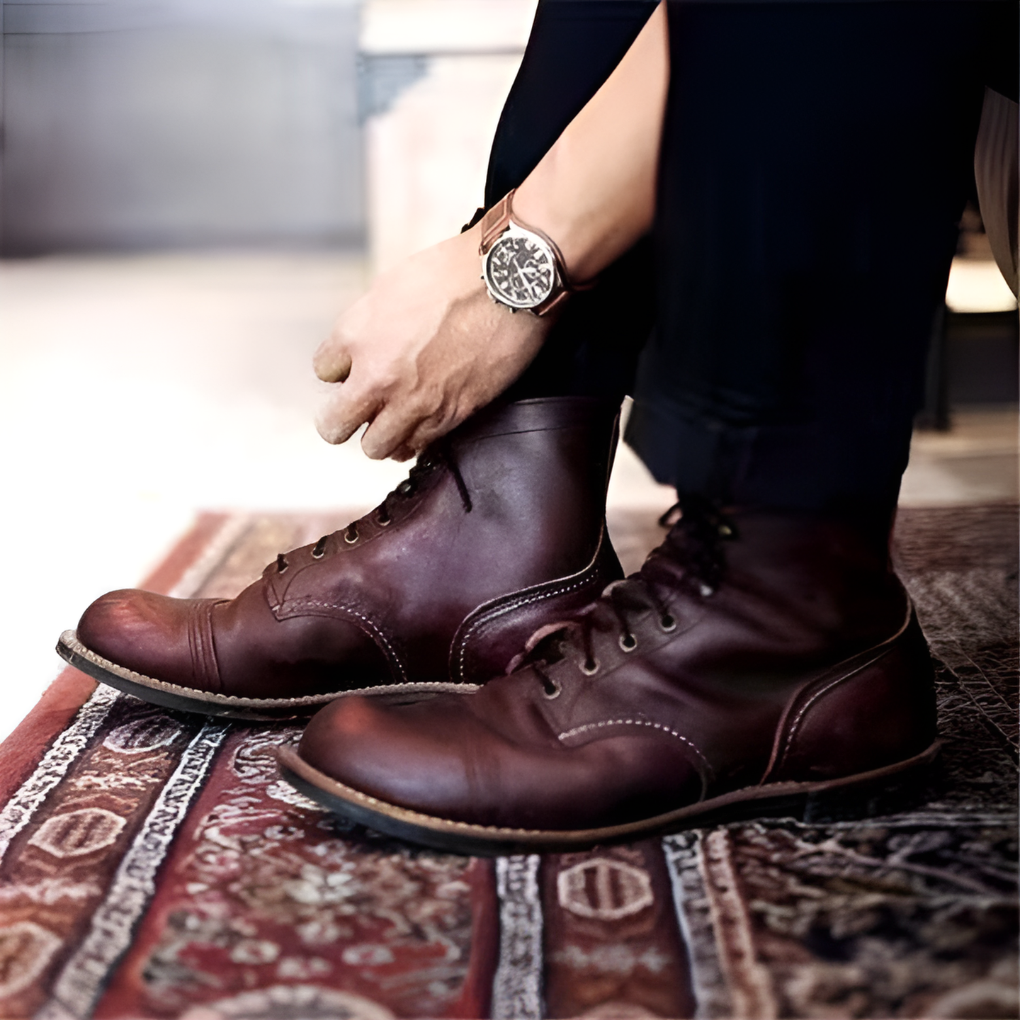 Rugged men's vintage lace-up boots, a classic choice for stylish men seeking durable ankle footwear.