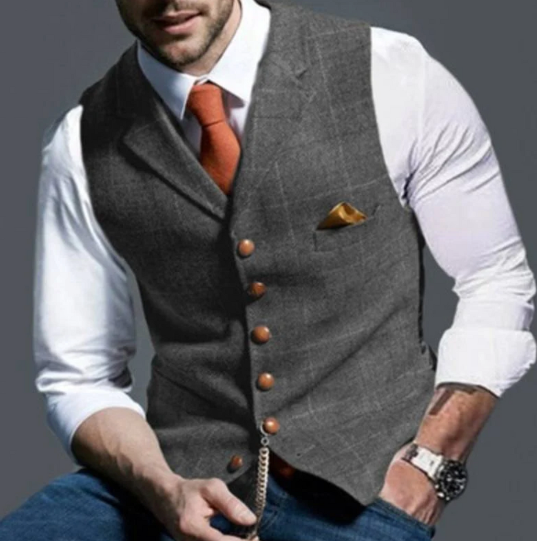 Sophisticated men's vintage vest, a classic menswear piece for a refined formal or smart casual ensemble.