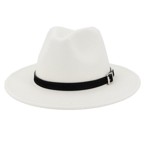 Men's classic white fedora hat with wide brim. Timeless menswear accessory, adjustable for perfect fit.