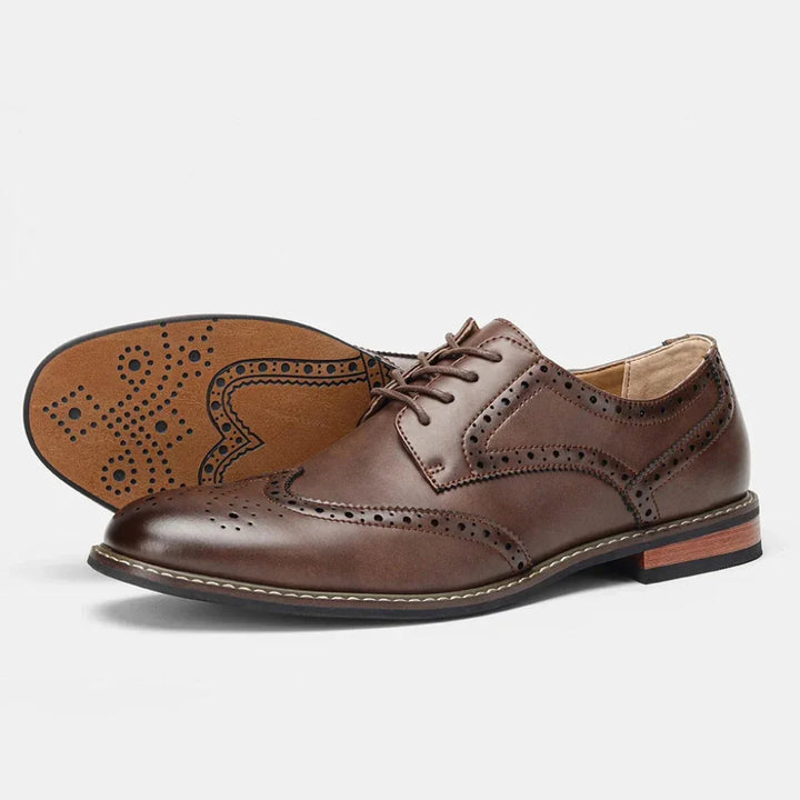 Timeless men's wingtip brogue oxford shoes, showcasing intricate details and superior craftsmanship.