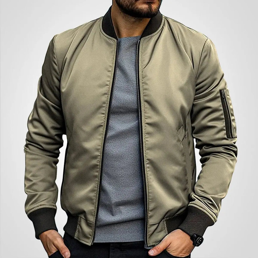 Comfortable men's casual bomber jacket. A classic zip-up flight jacket design for stylish everyday outerwear.