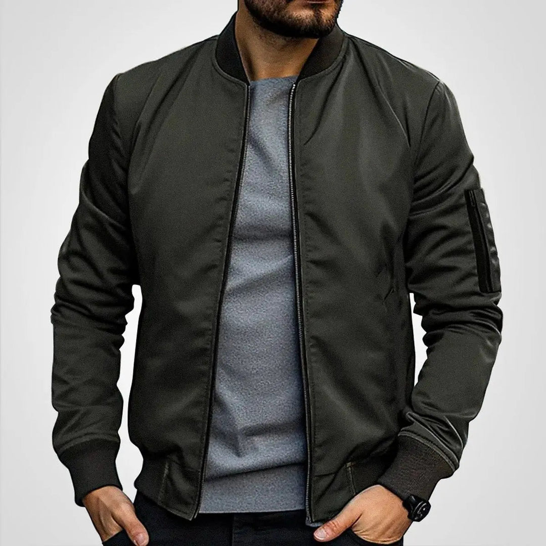 Men's classic bomber jacket, a timeless zip-up flight jacket with a ribbed collar for versatile everyday fashion.