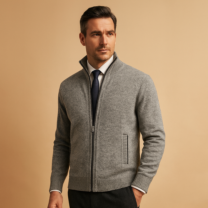 Men's zip-up cardigan for smart casual wear, a comfortable and stylish long-sleeve layer for fall.