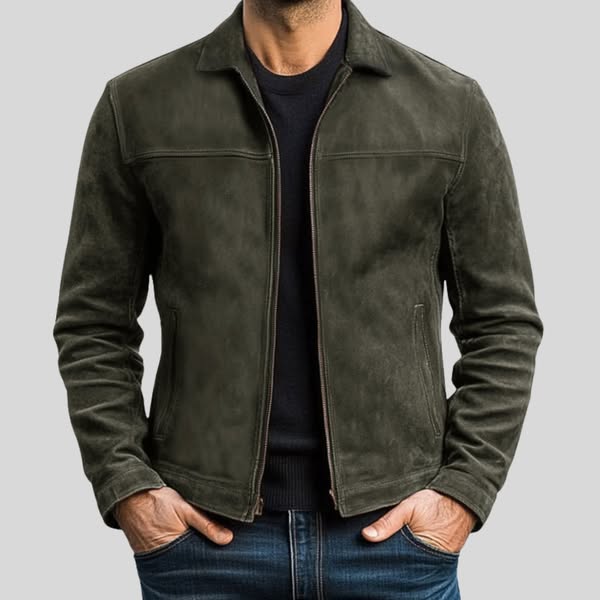 Comfortable men's zip-up jacket, a classic outerwear piece for fall & versatile everyday style. Timeless & stylish.