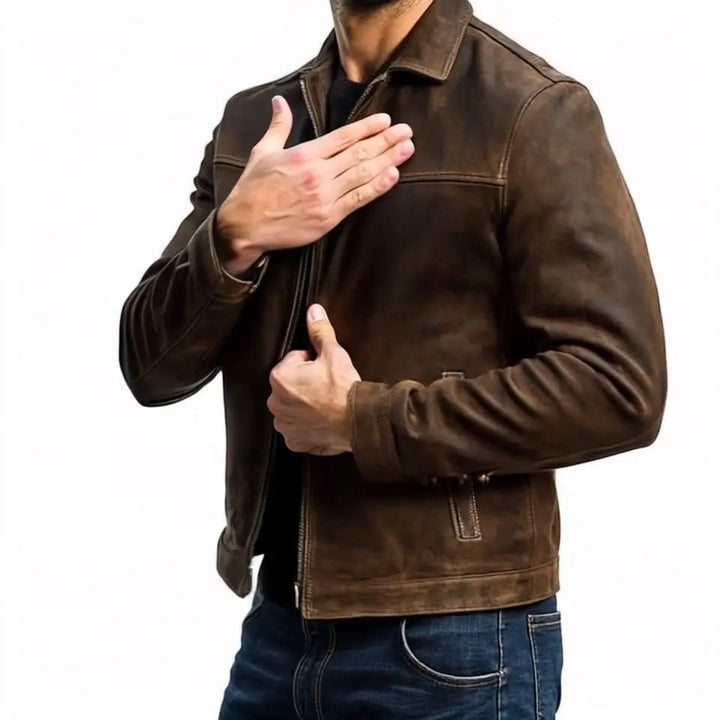 Stylish men's classic zipper jacket with a modern fit, ideal biker style outerwear for versatile fashion.